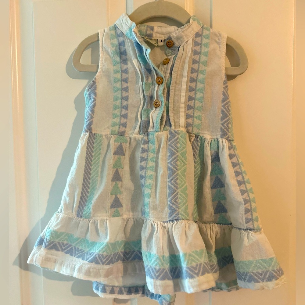 Blue and White Patterned Kids Dress